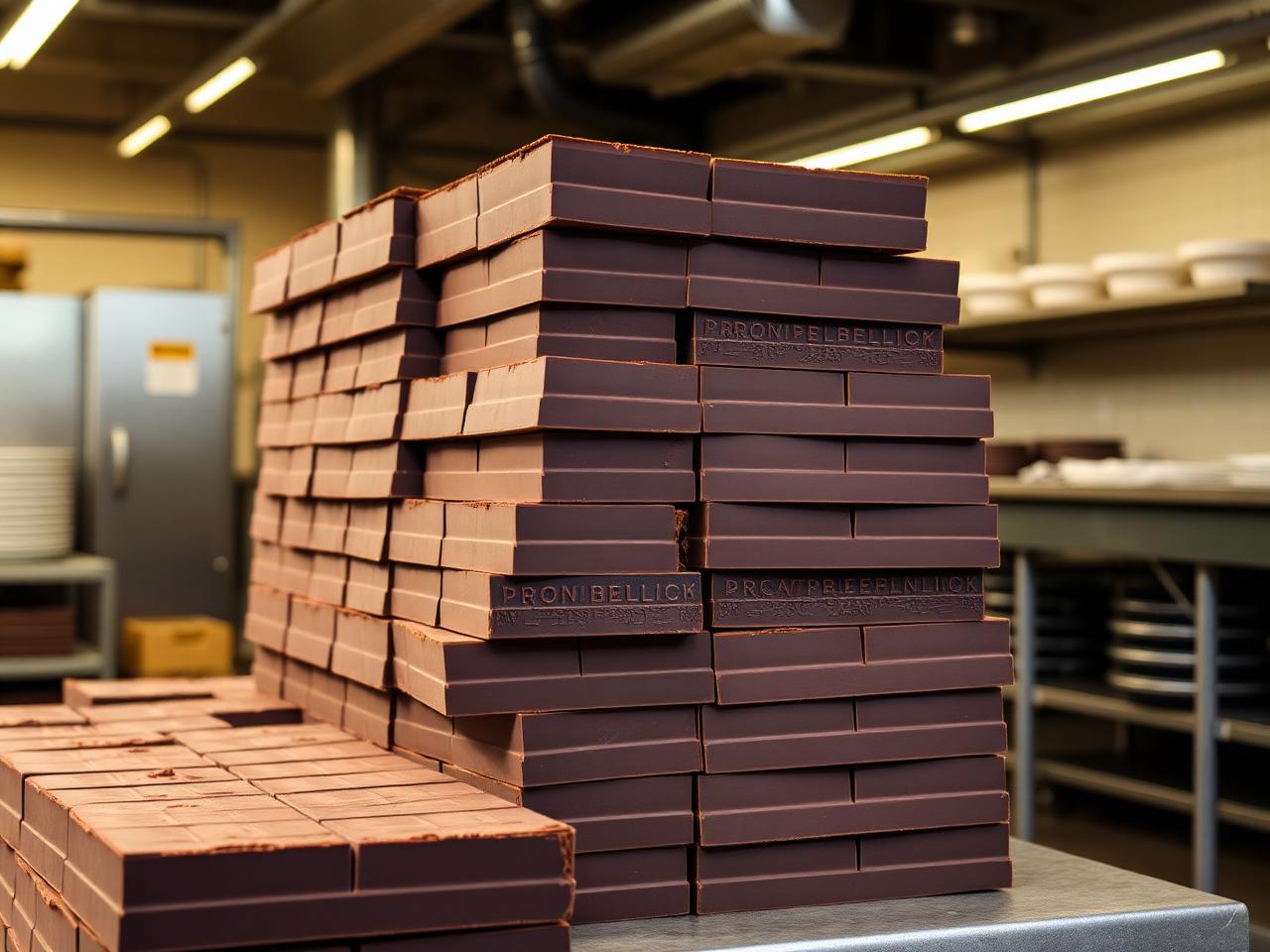 Bloques de chocolate de 10kg apilados